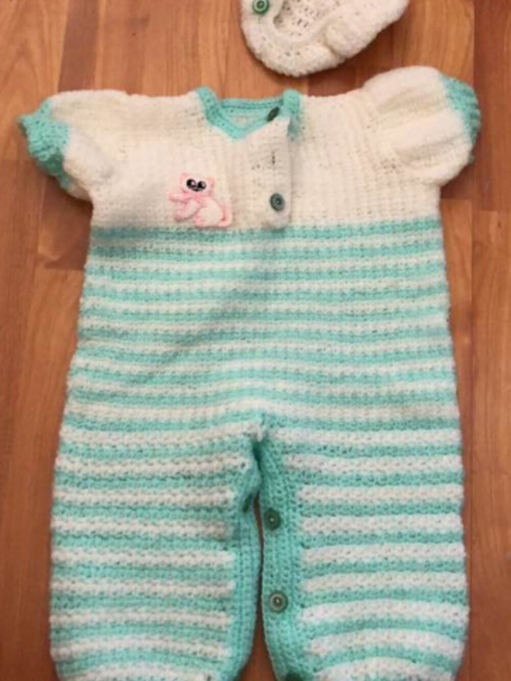 Hand crocheted Baby One piece with Hat